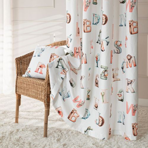Gotowa zasłona do pokoju dziecka na taśmie, Alfabet kolor biały, rozmiar 140x250 cm
