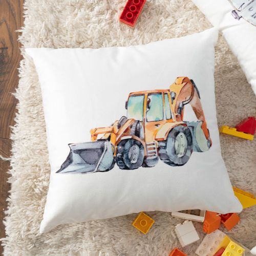 Poszewka do pokoju dziecka Pojazdy, poszewka welurowa 40x40cm,  żółta koparka