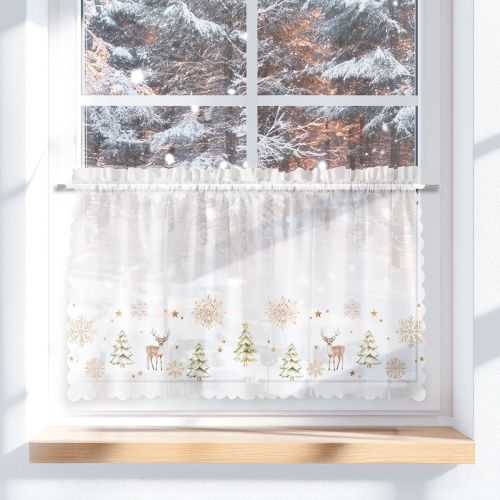 Zazdrostka z woalu ze świątecznym nadrukiem, dostępna w 2 rozmiarach, Choinki-Zimowa opowieść