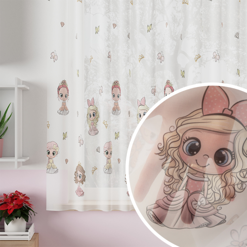 Firanka do pokoju dziecięcego Princess na przelotkach, wysokość 155 cm, kolor różowy - szyta na wymiar