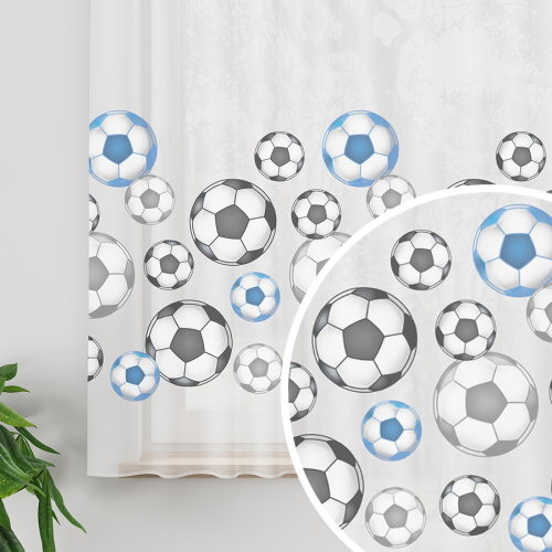 Firanka z ołowianką do pokoju dziecięcego Futbol na przelotkach, wysokość 155 cm, kolor niebieski - szyta na wymiar