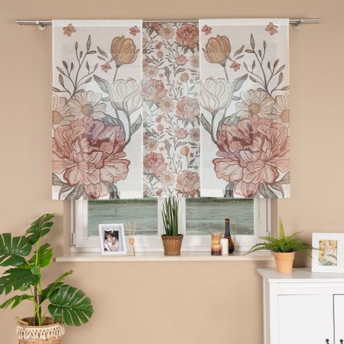 Krótki panel o strukturze lnu z motywem piwonii w stylu boho, dostępny w różnych rozmiarach