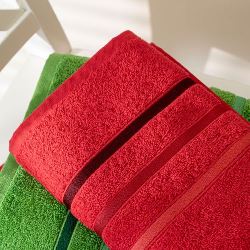 Ręcznik bawełniany z kolorową bordiurą, kolor czerwony, 2 rozmiary, Dolce Pop