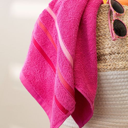 Ręcznik bawełniany z kolorową bordiurą, kolor różowy, 2 rozmiary, Dolce Pop