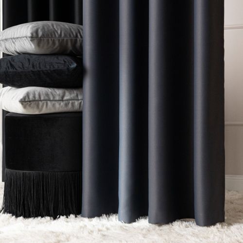 Gotowa zasłona blackout na przelotkach, 85% zaciemniająca, kolor ciemny szary, rozmiar 140x250 cm