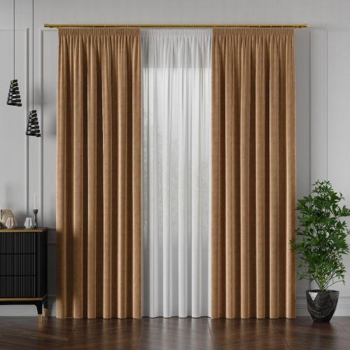 PREMIUM ALLURE Ekskluzywna zasłona na taśmie wave Velvet, kolor camelowy 