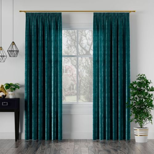 Welwetowa zasłona gotowa na taśmie Velvi, kolor ciemny turkusowy, dostępna w kliku rozmiarach