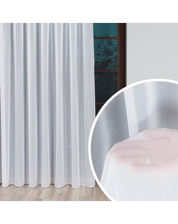 Firana woal trudnopalny na taśmie wave, gładka z obciążnikiem kolor biały, wysokość do 320 cm - szyta na wymiar