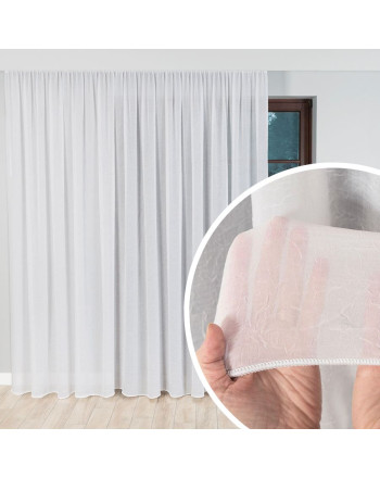 Firana woal kreszowany z obciążnikiem na taśmie wave kolor biały, 000101 - szyta na wymiar