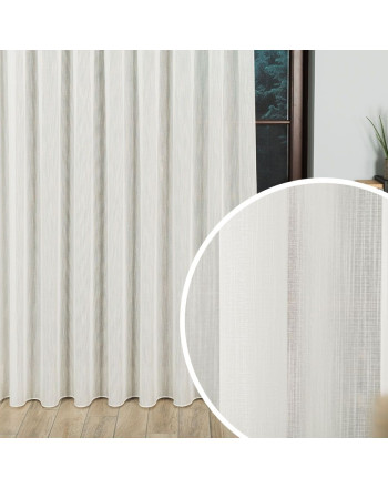 Długa firana do salonu, zagęszczona siatka o strukturze tkaniny z ołowianką, kolor kremowy, oferowana  w dwóch wysokościach - sprzedawana na metry