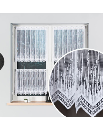 Zazdrostki żakardowe o strukturze deszczyku w kolorze białym, oferowane w kilku wysokościach - sprzedawane na metry