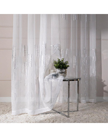 Firana gotowa na taśmie z ołowianką, kolor biały ze srebrnym nadrukiem, rozmiar 140x250 cm, Marietta