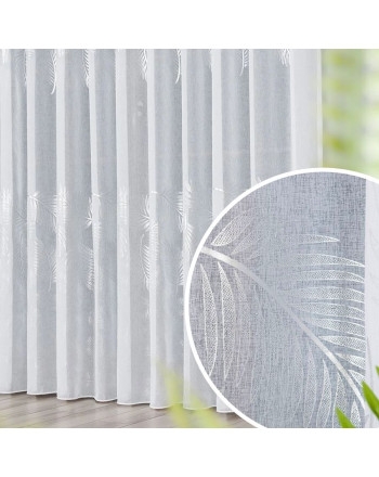 Firana ze srebrnym nadrukiem i ołowianką do salonu, kolor biały, na taśmie, wysokość do 300 cm, Marietta - szyta na wymiar