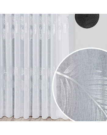 Długa firana ze srebrnym nadrukiem i ołowianką do salonu, kolor biały, wysokość 300 cm, Marietta - sprzedawana na metry