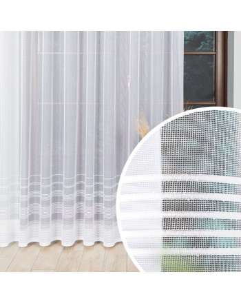 Długa firanka żakardowa z ołowianką, z ozdobnymi pasami, kolor biały, dostępna w kilku rozmiarach, Tatiana