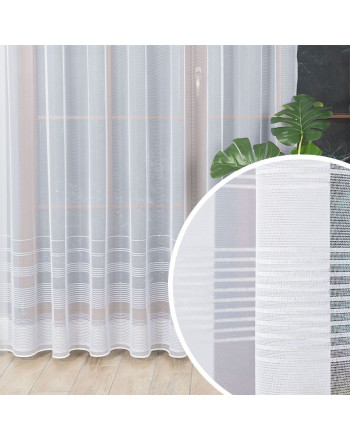 Firanka żakardowa do szyny sufitowej  z pasami z metalizowanej błyszczącej srebrnej przędzy, wysokość do 240 cm - szyta na wymiar