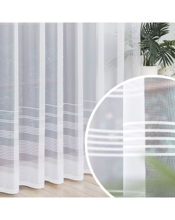 Firanka żakardowa ze wzorem pasowym z ołowianką, na taśmie, kolor biały, wysokość  od 100 do 250 cm, 000314 - szyta na wymiar