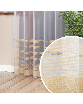 Firanka żakardowa gotowa, kolor biały ze złotym lurexem, rozmiar 200x250 cm, Balbina