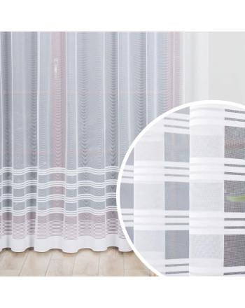 Firanka żakardowa z ołowianką, wzór pasowy, kolor biały, wysokość do 230 cm, na przelotkach - szyta na wymiar