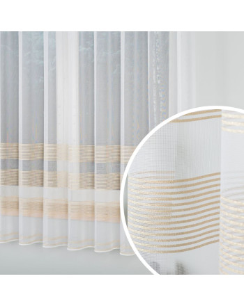 Firanka żakardowa ze wzorem pasowym z ołowianką, na taśmie, kolor biały ze złotym lurexem, wysokość  od 100 do 180 cm, 000326 - szyta na wymiar