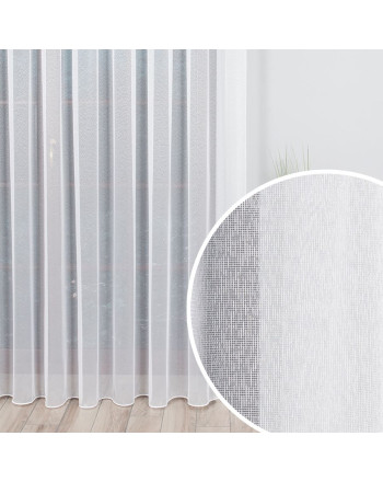 Długa biała firanka na markizecie z ołowianką, oferowana w dwóch wysokościach - sprzedawana na metry