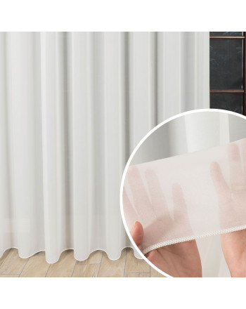 Długa gładka firana do salonu z ołowianką, kolor kremowy, wysokość 320 cm - sprzedawana na metra