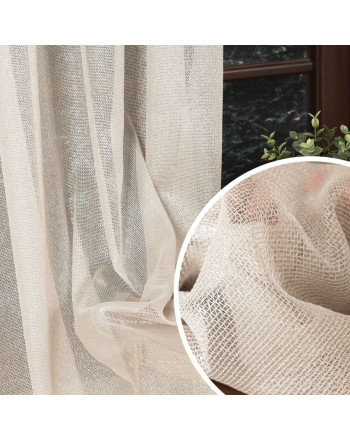 Firanka z zagęszczonej siateczki z ołowianką, z nabłyszczanej przędzy, na taśmie marszczącej w kolorze beżowym, wysokość do 330 cm - szyta na wymiar