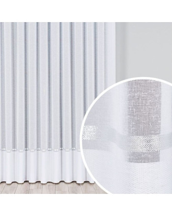 Firana z batystu uszyta na taśmie, wykończona u dołu ołowianką, kolor biały ze srebrnym pasem - szyta na wymiar