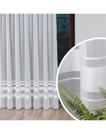 Firana z woalu z ozdobnymi pasami na taśmie, kolor biały - szyta na wymiar 