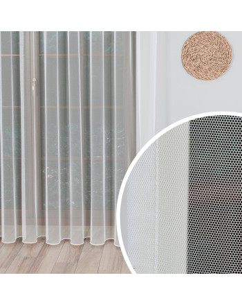 Długa gładka firanka do salonu, greckim tiul z ołowianką, kolor kremowy, wysokość 320 cm - sprzedawana na metry