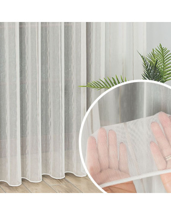 Firanka ze wzorem deszczyku z ozdobnymi pasami w kolorze jasnoszarym, z ołowianką, kolor off white, wysokość 305 cm, 001166 - sprzedawana na metry