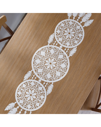 Biały bieżnik żakardowy, 36x140 cm w stylu boho, łapacz snów Alia