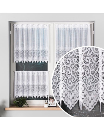 Zazdrostka żakardowa z geometrycznym wzorem, kolor biały, oferowana w kilku wysokościach - sprzedawana na metry