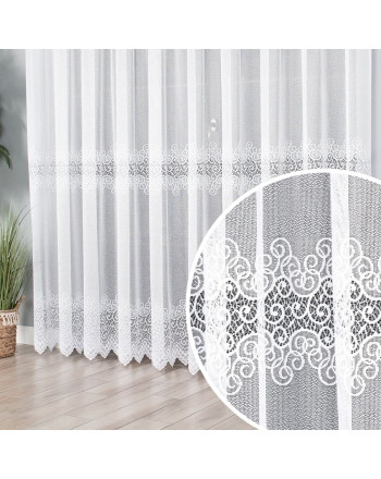 Długa firana żakardowa do salonu z geometrycznym wzorem, kolor biały, oferowana w kilku wysokościach, Violetta - sprzedawana na metry