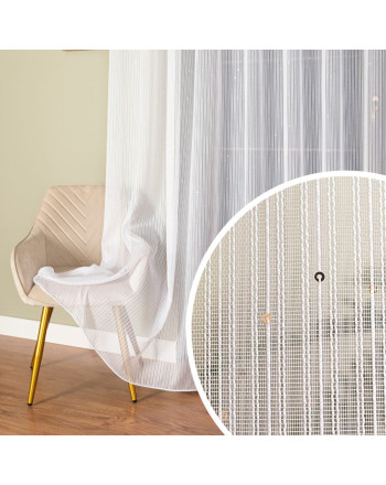 Długa biała firana z ołowianką do salonu, ozdobiona złotymi cekinami, na taśmie wave, wysokość do 290 cm, Eleni - szyta na wymiar