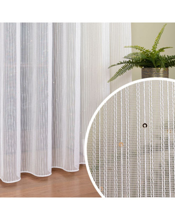 Firana gotowa biała na taśmie z cekinami złotymi, wykończona ołowianką, 250 cm wysokości zw zbliżeniem wzoru