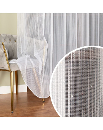 Firana gotowa biała na taśmie z drobnymi srebrnymi cekinami, wysokość 250 cm ze zbliżeniem wzoru