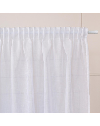 Gotowa firana na taśmie marszczącej, z białej błyszczącej przędzy o strukturze płótna, oferowana w kilku rozmiarach, Nala