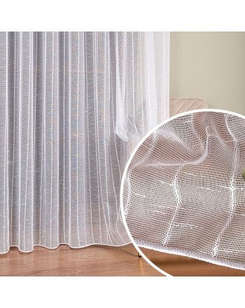 Długa firana do salonu o luźnym splocie, kolor biały, oferowana w dwóch wysokościach - sprzedawana na metry