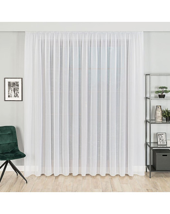 Klasyczna długa firana, woal trudnopalny do salonu, kolor biały z ołowianką, wysokość 300 cm - sprzedawany na metry