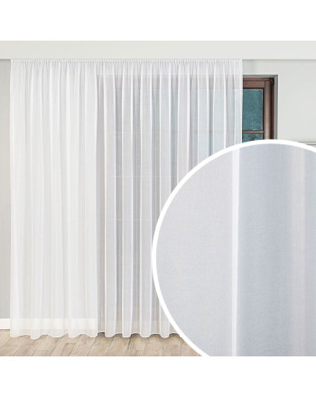 Biała długa firanka z woalu do salonu, gładka z ołowianką, oferowana w dwóch wysokościach - sprzedawana na metry