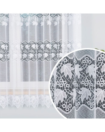 Krótka firanka żakardowa z roślinnym wzorem, oferowana w kilku wysokościach- sprzedawana na metry