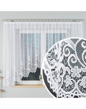 Krótka firanka żakardowa gotowa, wzór kropki z kwiatami, kolor biały, ponad dziesięć rozmiarów,  Berenika