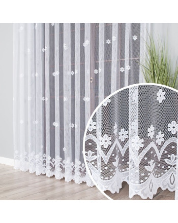 Długa biała firana żakardowa do salonu z delikatnym wzorem kwiatowym, wysokość: 230 i 250 cm, 004421 - sprzedawana na metry