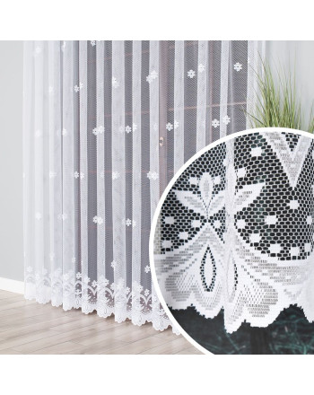 Firanka żakardowa z motywem kwiatowym na taśmie wave z kwiatami, wysokość do 240 cm - szyta na wymiar