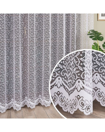 Długa firana żakardowa do salonu ze wzorem po całości w kolorze białym, dostępna w kilku wysokościach- sprzedawana na metry