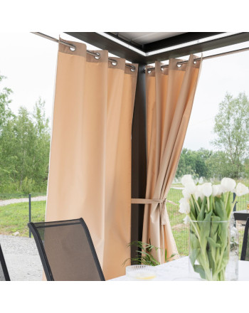 Gotowa zasłona tarasowa z wodoodpornej tkaniny strukturalnej PREMIUM, na przelotkach, kolor nude, rozmiar 140x230 cm