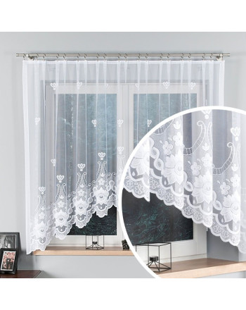 Firanka gotowa żakardowa wykończona łukiem, z motywem kwiatowym, szerokość 310 cm, wysokość 160 cm, Matylda