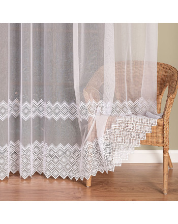 Długa firana delikatna markizeta z geometrycznym wzorem pasowym, kolor biały, wysokość 280 cm - sprzedawana na metry