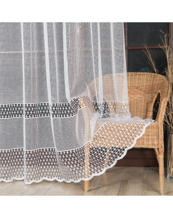 Firanka żakardowa ze wzorem pasowym, kolor biały do  szyny sufitowej, wysokość do 240 cm, Cyrilla - szyta na wymiar